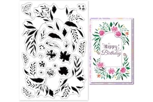 GLOBLELAND Fleurs superposées Fond Timbres Transparents Superposition Feuilles Cadre de Couronne Silicone Tampon Transparent Scellés pour Cartes Faire du Bricolage Scrapbooking