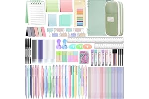 YIBONIKA 147 PCS Aesthetic Stationery Supplies with Green Pen Case & Notebook, 12 Pastel Highlighters, 3 Erasable Pens, 5 Black Pens, 6 Mechanical Pencils, Stationery Set College Essentials