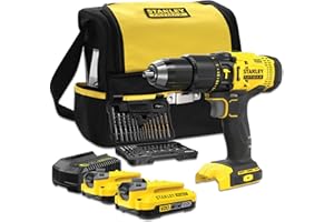 STANLEY FATMAX Stanley - Perceuse visseuse sans fil à percussion FATMAX V20 18V AVEC 50 ACCESSOIRES ET SAC + 2 BATTERIES 2AH - SFMCD711DSA-QW
