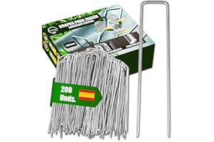 GREEN GOF GREENGOF Grapas para Malla Antihierba, Cesped Artificial y Jardin, 200Unds - Acero Galvanizado, 15x4cm, Ø3mm - Ultra Resistentes y Anticorrosivas - Piquetas de Jardín, Anclaje al Suelo.