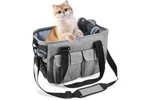 HAPPY HACHI Nosidełko dla małego psa, kota, lekka torebka dla zwierząt domowych, Oxford, podróżna, miękka torba na ramię, dla kotka, królika, świnki morskiej (jasnoszara)