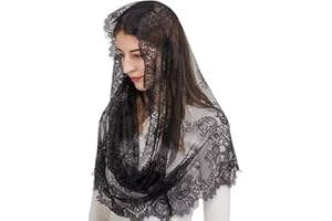 OUBFUUY Velo di Pizzo Nero, Mantiglia Velo Cattolico Velo Da Chiesa Velo Da Cappella Copricapo Messa In Latino