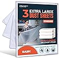 CS 3 Pack Extra Large Plastic Dust Sheets for Decorating 3.6 x 2.7m (12 x 9ft), Standard Dust Sheet for Painting & Furniture, Plastic Sheet-Plastic Sheeting-Decorating Tools-Decorating Sheets
