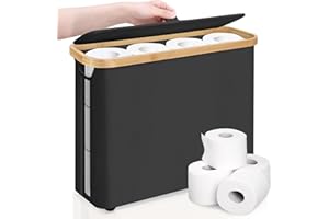 Mittimiya Rangement Papier Toilette, avec fenêtre Transparente, Couvercle et poignée, Réserves à Rouleaux de Panier Papier Toilette pour 12 Rouleaux/9 Grands