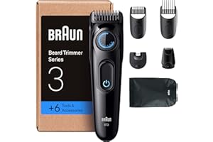 Braun Tondeuse A Barbe Homme Series 3 BT3565 Noir - Bleu, +6 Outils Pour Tailler et Créer Son Style, 40 Longueurs, Lame Ultra-Affutée, Kit Tondeuse Electrique Sans Fil, 3 Sabots, Brosse De Nettoyage