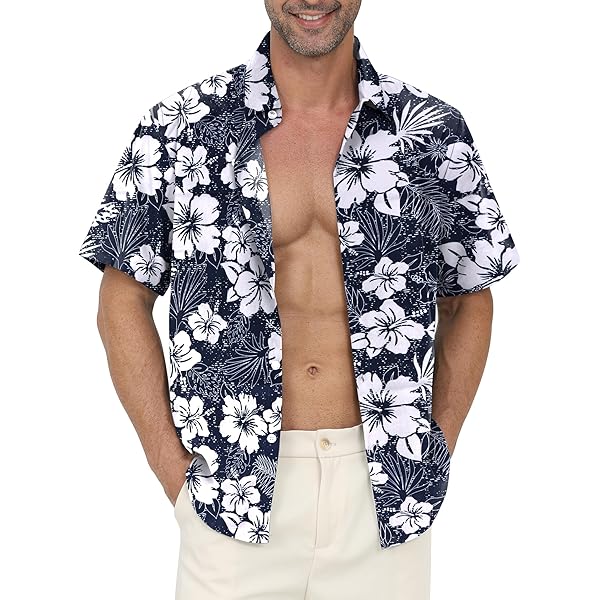 Chemise hawaïenne à rayures pour homme, manches courtes