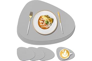 KERYCHIN Silicone Table Mats and Washable Coaster Set, Heat Resistant 230 °C, Non-slip ＆ Waterproof Placemats, Washable Place Mats for Table, Kitchen, Home, Outdoor Restaurant, 8 Pieces (Light Grey)