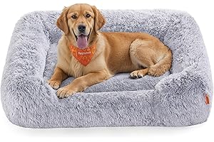 Feandrea Panier pour Chien, Lit pour Animaux, 106 x 75 x 20 cm, Coussin, Canapé, Rembourrage Doux, Bords Surélevés, Housse Amovible et Lavable, Antidérapant, Gris Ombré PGW273G01