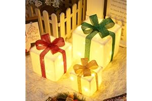 Lypumso Juego de 3 Cajas de Regalo Navidad Iluminadas, 50Leds Cajas Decorativas Navidad Luces 8 Modos con Control Remoto, Cajas Regalo LED para Decoracion Navideña, árbol de Navidad, Jardín, Fiesta
