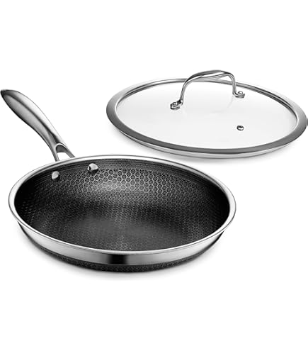 Hybird Padella Ibrida Antiaderente 33 Cm Acciaio Inox 316L Con Coperchio: Rivestimento Laser Esagonale, Senza PFOA, Adatta A Induzione E Forno (500°F)