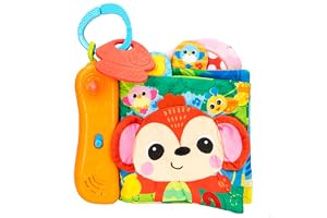 Winfun Barnens sensoriska bok, tyg sensoriska böcker, med bitring, ljus och ljud, musikalisk leksak bebis, present till 1 år