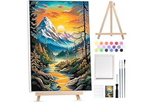 Lxmsja Dipingere con i Numeri Adulti con Cornice, Paesaggio Paint by Numbers Kit Principianti Con Cavalletto in Legno, Hobby Creativi Adulti Idee Regalo Donna Decorazioni Casa - 20x30cm