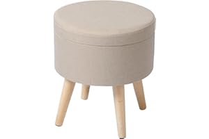 eSituro Ottoman Storage Round Chest Padded Footstool Linen Pouffe Chair Cream White Bed End Bench Shoe Bench Children Toy Box Stool Milking Stool