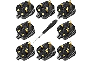 KEAGAR UK Plugs with 13 AMP Fused, 3 pin Mains Plug with Cord Grip Rewireable Heavy Duty Electrical Plug, Rubber Composite Plug, 8 Pack (Black)