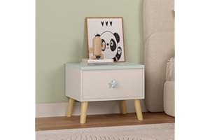 [en.casa] Comodino per Bambini Tavolino con Cassetto per Cameretta Mobiletto Basso per Fianco Letto o Zona Gioco 31 x 38 x 30 cm Bianco/Menta Verde
