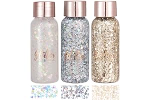 ANGIVLGA Face Glitter,Hair Glitter for Body,Face and Clothes for Prom,Festival Rave, Stage Nail Glitter,Glitter Eyeshadow Gel&Face Paint is Festival Essentials,Festival Makeup Gifts for Women&Kids (3 Color A)