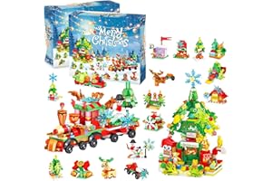 CHANEEHANN 2025 Building Blocks Advent Calendar with Christmas Train and Tree, 24-Day Countdown to Xmas, Mini Construction Set, Gift for Kids Boys Girls Ages 8-12