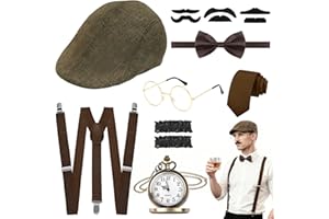 LUCKNIGHT Accesorios para Hombre los Años 20, Gatsby Accesorios Hombre, 8 Piezas Disfraz hombre, Conjuntos de Disfraces para Fiestas Temáticas, Bodas Y Halloween (con Sombreros Y Relojes de Bolsillo)