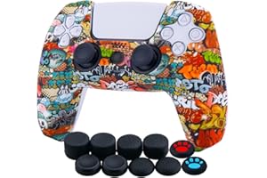 YoRHa Custodia in Silicone Addensato Stampa Cover Skin per PS5 Dualsense Controller (Graffiti del Cranio) x 1 con Copri levette Analogiche x 10