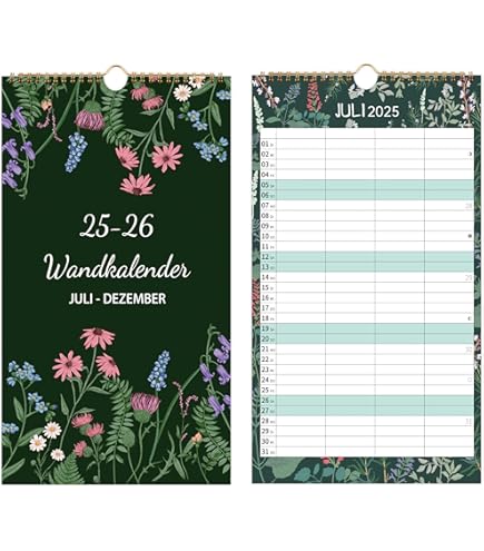 Familienkalender 2025 - 3-Spaltiger Wandkalender 20x32cm Mit Blumenranken Design