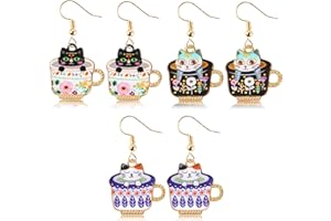 BeYumi Dangling Earrings for Girls Women Kawaii Funny Cartoon Kitten Floral Dangle Earrings with Hypoallergenic French Hook Birthday Christmas Gifts Party Favors
