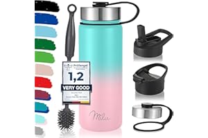 Milu Borraccia Termica Acciaio Inox – 500ml, 750ml, 1000ml (+3 coperchi) - Bottiglia Acqua Termos Senza BPA, Isolato Sottovuoto, A Prova di Perdite Anche per Acido Carbonico (Rosa menta, 500ml)