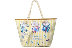 Weinsamkeit Bolso de Playa Grande, Bolsa de Playa para Mujer, Totalizador de Lona Shopper Bolsa de Hombro, Impermeable con Cremallera