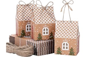 TsunNee Pudełka na prezenty na przyjęcie bożonarodzeniowe, świąteczne pudełka na cukierki z papieru kraftowego, torebki na prezenty świąteczne, kreatywne papierowe pudełka na smakołyki na Boże