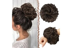 FESHFEN Chignon Finto per Capelli, Elastici Chignon Finti Sintetica Ondulato Capelli Naturale Coda di Cavallo Brunetta Calda Posticci per Capelli Spessi Updo per Donne Ragazze, 55g