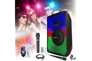 MOOVING LIGHT & SOUND - Enceinte USB Bluetooth Portable 500W Karaoke KARA-MOOV500-2 Micros - 1 Jeu de lumière Astro - Enfant Ado