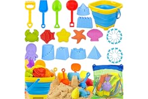 SunAurora 43 Piezas Juguetes De Playa, Juegos Playa Niños con 2L Cubo Playa Plegable, Bolsa de Playa, Pala de Playa, Rastrillo, Molde de Vida Marina, Molde de Castillo para Bebe 2 3 4 Años