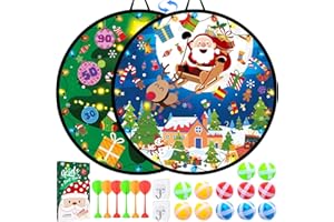 ONLYFUN Jeux de Flechette Jouet Enfant 4 Ans, Halloween, Noël, Les Animaux, Le Basketball, la planète et Les Dinosaures, Cible de Fléchettes Velcro avec Balles, Cadeau pour Garçons Filles (Christmas)