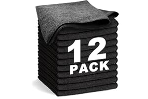 WEAWE® Mikrofasertücher - Serie 2100 (33x33cm) Superweiches, Hochsaugfähiges putztücher Lappen küche, wiederverwendbar, fusselfrei, waschmaschinenfest Microfasertücher Schwarz (12 Stück)