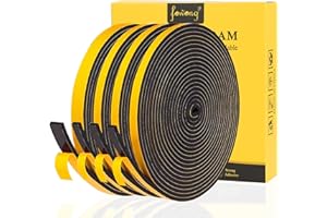 fowong Dichtungsband Selbstklebend für Türen Fenster 20m(L)/4 Rollen, Abnehmbarer Klebstoff, Fensterdichtung Selbstklebend, Wasserdichtes Türdichtungsband, Wetterfest, Kollisionsprävention, Schwarz