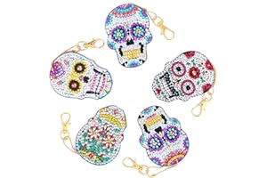 MWOOT 5 Piezas 5D Cráneo Llavero Pintura Diamante,DIY Diamond Art Painting Keychain Kit Completo Punto de Cruz Diamante Arts Crafts para Mochila Monedero Bolso Decoración