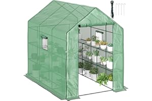 Outsunny Serre de Jardin avec 3 étages et 12 étagères, Petite Serre avec revêtement en polyéthylène renforcé, Porte Enroulable et Trois fenêtres en Maille, 140 x 213 x 190 cm, Vert