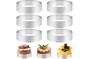 Fantasyon Lot de 6 Anneaux Cercle à Tarte 8 cm en Acier Inoxydable,Cercle a Tarte,Cercles à Tartelette,Cercle Perforé Patisserie,Résistants à la Chaleur et Perforé pour Quiches,Gâteaux,Mousse (8CM)