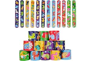 MENGON 24 Pcs Dinosaur Slap Bands Snap Bracelets Kids Wristbands for Children Dinosaur Themed Party Bag Fillers Halloween Chirstmas Birthday Gift Students Rewards Present(12 Combinations,each has 2)