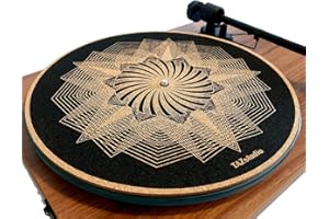 TAZstudio Cork Turntable Mat for Better Sound Support on Vinyl LP Record Player - Original Geometric Design Psychedelic Geometric Black Light Art [4mm Thickness]-m5