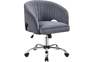 Yaheetech Modern Velvet Desk Chair, Makeup Vanity Chair with Tufted Barrel Back Height Adjustable Accent Armchair Swivel Task Chair for Home Office Dark Gray