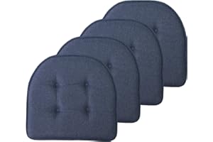 Sweet Home Collection Cojín de Espuma viscoelástica para Silla, con capitoné, Parte Trasera de Goma Antideslizante, en Forma de U, 17 x 16 Pulgadas, Color Azul Mezclilla, 4 Unidades