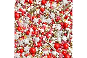 BAKE BOX BOUTIQUE Christmas sprinkles for cakes cupcake edible toppers sprinkle mix blend metallic gold red white pearls party decoration bake baking biscuits cake topper balls Xmas chocolate balls HO HO HO