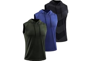 Cadmus Men's Workout Sleeveless Hoodies Athletic Training 3 Pack Gym Tank Tops Sports Fitness T Shirts