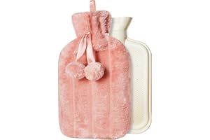 CityComfort Bouillotte Eau Chaude Avec Housse en Fausse Fourrure Douce, Bouillotte Caoutchouc Naturel 2L (Prosecco Rose)
