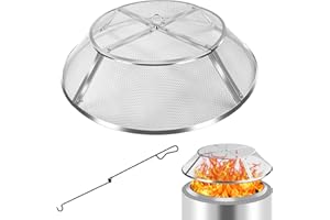 PWSOMJ Fire Pit Spark Screen for Solo Stove Bonfire, 19.5 Inch Bonfire Shield 304 Stainless Steel Detachable Mesh Fire Pit Spark Protector with Grill Function and Removal Tools