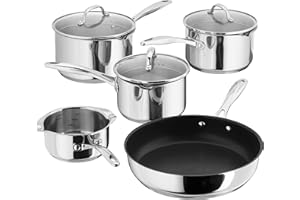 Stellar - Batterie de cuisine en inox 7000 S7C1D - casseroles égouttoir 20 cm/18 cm/16 cm - poêle antiadhésive Teflon 26 cm - petite casserole 14 cm - compatible induction - 100% garanti - 5 pièces