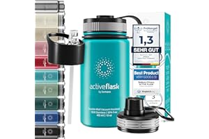 Trinkflasche Edelstahl ACTIVE FLASK + Strohhalm (3 Deckel) BPA-frei, Auslaufsicher, Kohlensäure geeignet - Wasserflasche Fahrrad Thermosflasche Isoliert Isolierflasche Sport Wasser Flasche Kinder Tee