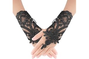 YOLEV Women's Lace Fingerless Gloves - Embroidered Lace Tea Party & Masquerade Halloween Gloves