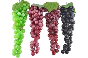 JEDFORE 12 Inches Artificial Grapes Cluster Rubber Frosted Grape Bundles Decorative Grapes Bunches for Vintage Wedding Favor Fruit Wine Decor Faux Fruit Props (Black, Red, Green, Purple - 4 Pack)