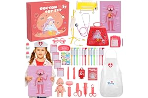 GENERICO Kit Valigetta Dottore Bambini, Set di 44 Dottoressa Gioco Bambina Bambino, con Stetoscopio Reale, Giocattoli Chirurgo per Ragazzo/Femmina Bimba, Regalo Giochi Medico 3 Anni e Oltre - Rosa